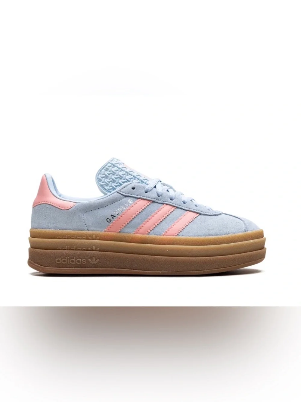 adidas Gazelle Platform Sneakers - Light Blue with Pink Stripes